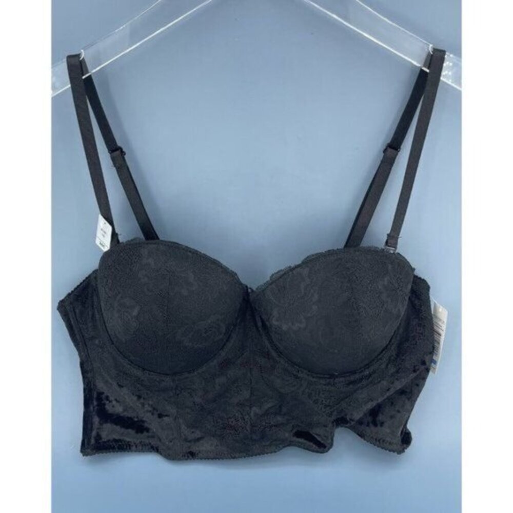 sophie b Plunge Push Up Bra Boustier  MARB26630-BLK Floral Lace Black Velvet 36C